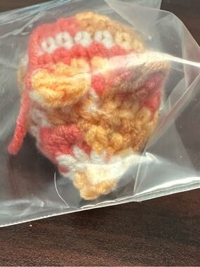 Handmade Crocheted Cat Nip Mouse in Coral, Yellow & White